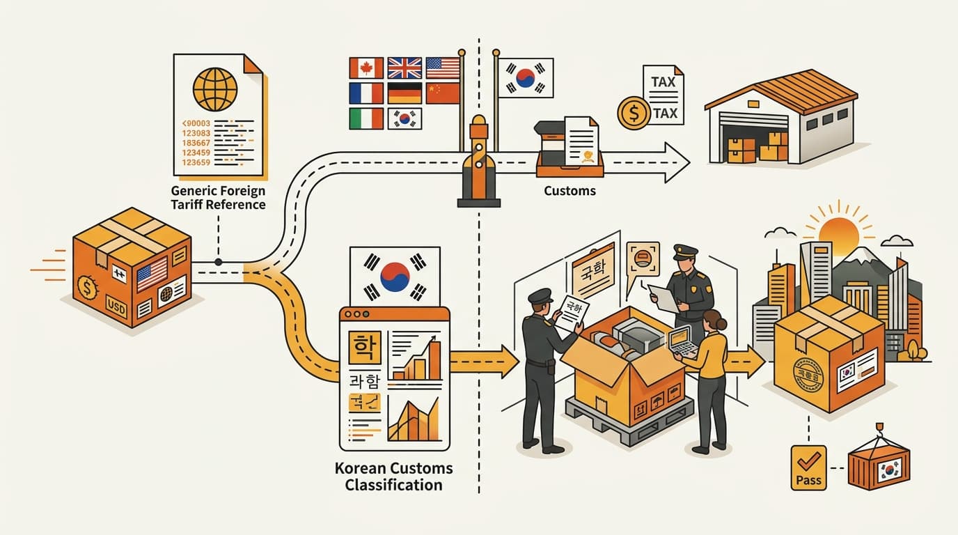 Product crossing a border from a foreign tariff reference into Korean customs classification